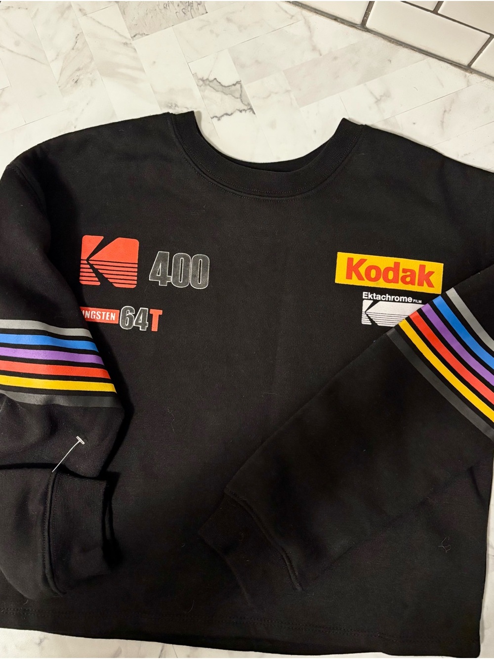 3- Kodak Black Crewneck Sweatshirt with Stripe Sleeves